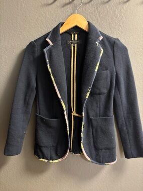 Rag & Bone Bromley Navy Merino Wool Knit Floral Trim Blazer Size xs